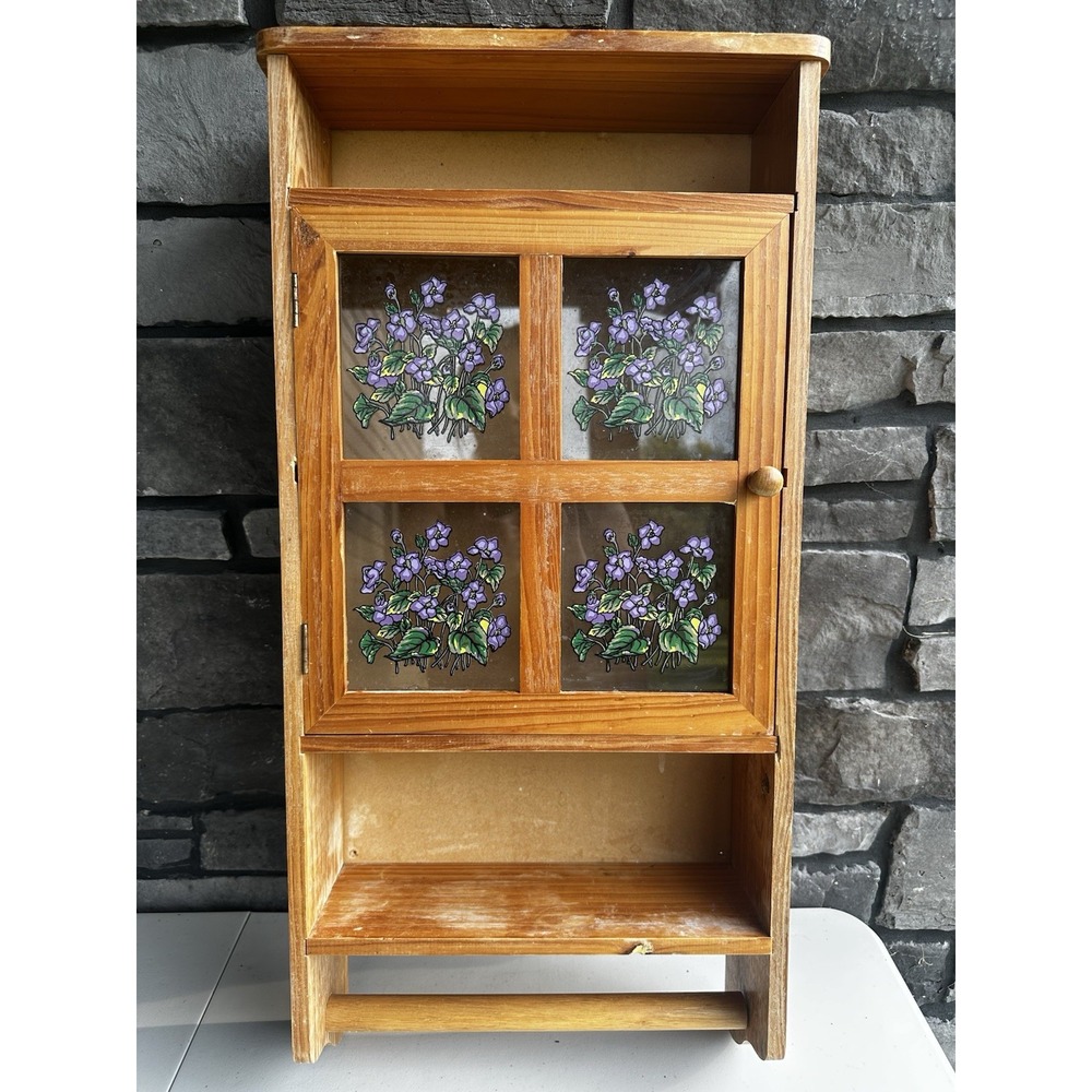 Vintage 90s Wooden Farmhouse Country Cottage Bathroom Wall Cabinet / Spice Rack